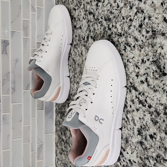 On Running Women's Sneakers - White and Gray with Pink Accents - Picture 3 of 6